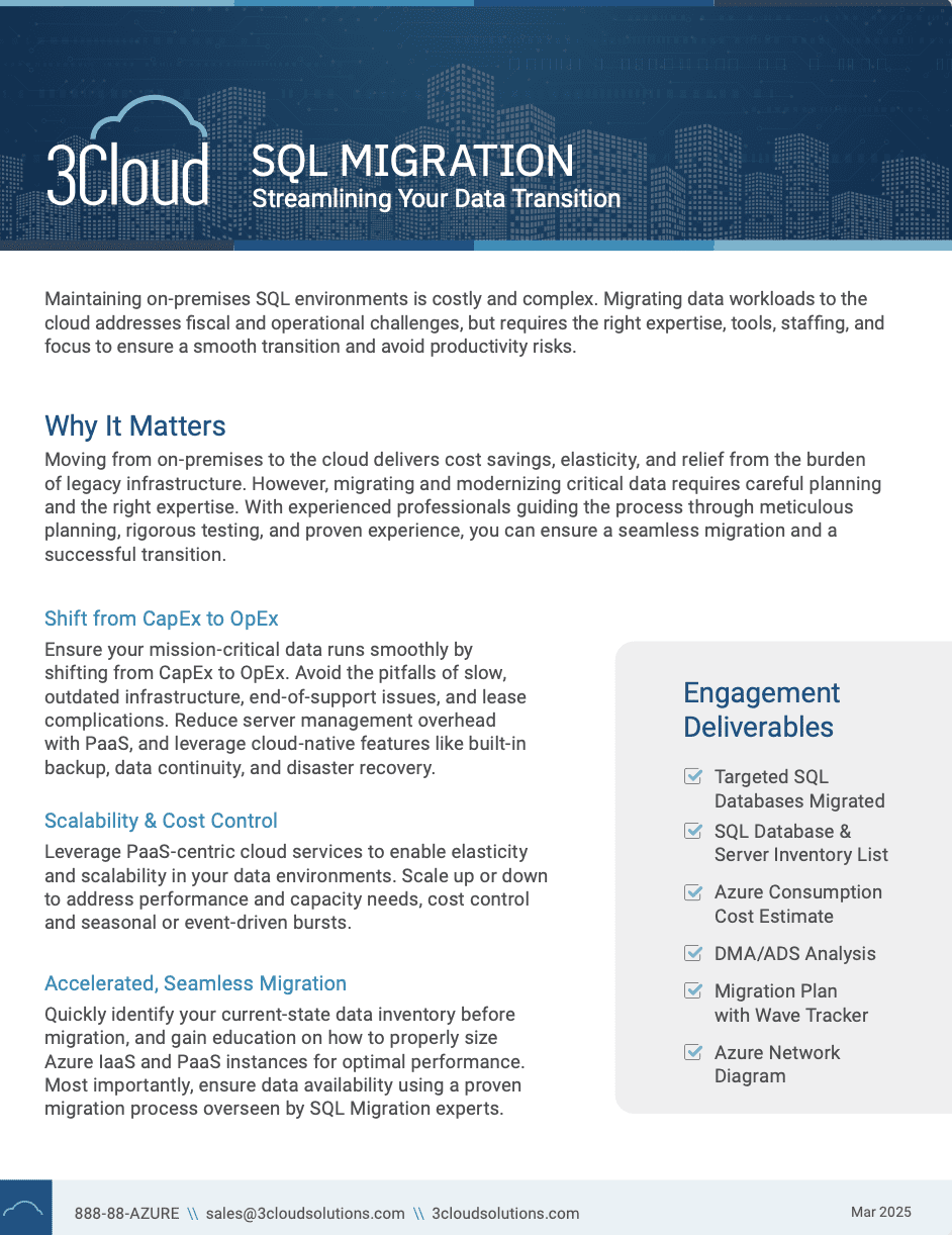 SQL Migration Datasheet - 3Cloud